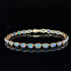 14K Yellow Gold Natural Opal Cabochon Tennis Bracelet
