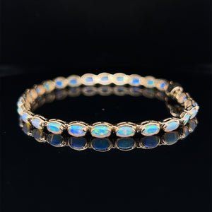 14K Yellow Gold Natural Opal Cabochon Tennis Bracelet