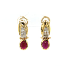 Load image into Gallery viewer, 18K Yellow Gold Natural Ruby Cabochon and Diamond Earrings