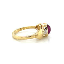 Load image into Gallery viewer, 18K Yellow Gold Natural Ruby Cabochon and Diamond Ring