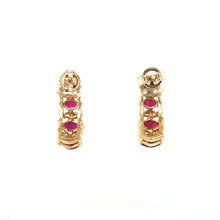 Load image into Gallery viewer, 10K Two-Tone Natural Ruby and Diamond J Hoop Earrings