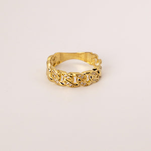 14k Yellow Gold Diamond Cut Cuban Link Band Ring