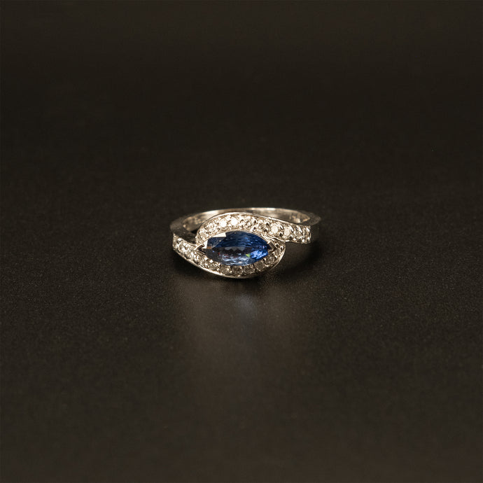 14k White Gold 1CTW Marquise Tanzanite Ring with Diamonds