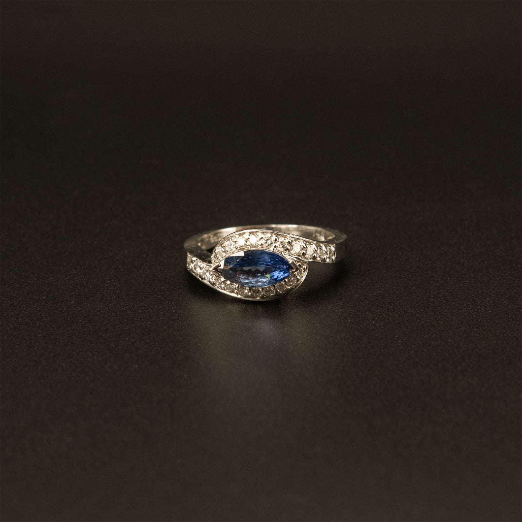 14k White Gold 1CTW Marquise Tanzanite Ring with Diamonds