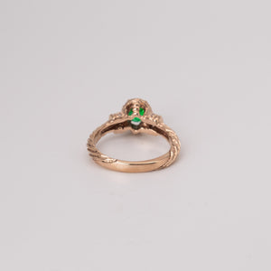 Vintage 14k Rose Gold Rope Design Oval Emerald and White Diamond Ring
