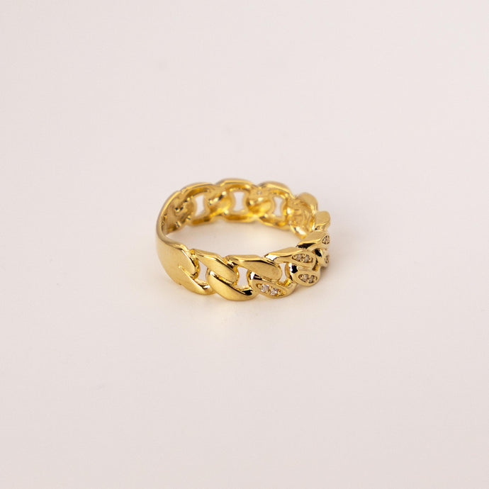 14k Yellow Gold Diamond Cut Cuban Link Band Ring