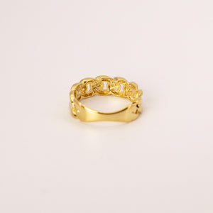 14k Yellow Gold Diamond Cut Cuban Link Band Ring