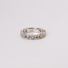 Load image into Gallery viewer, Vintage 14k White Gold Diamond and Marquise Yellow Sapphire Milgrain Ring