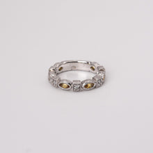 Load image into Gallery viewer, Vintage 14k White Gold Diamond and Marquise Yellow Sapphire Milgrain Ring