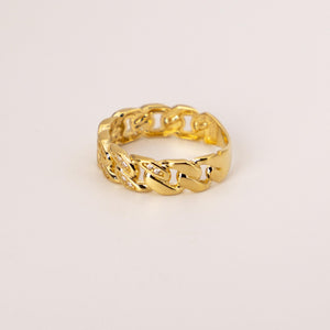 14k Yellow Gold Diamond Cut Cuban Link Band Ring