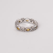Load image into Gallery viewer, Vintage 14k White Gold Diamond and Marquise Yellow Sapphire Milgrain Ring