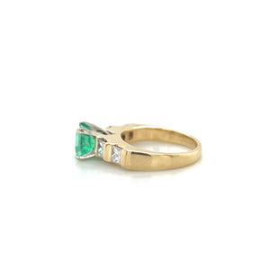 14K Yellow Gold 1.00ct Natural Emerald and Diamond Ring