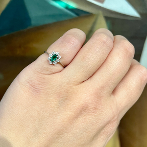 14K White Gold .25ct Natural Emerald and Diamond Ring