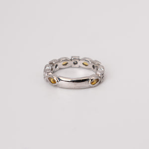 Vintage 14k White Gold Diamond and Marquise Yellow Sapphire Milgrain Ring
