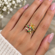 Load image into Gallery viewer, 14K Yellow Gold Multi-Gemstone Floral Cluster Ring
