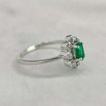 Load image into Gallery viewer, 14K White Gold .25ct Natural Emerald and Diamond Ring