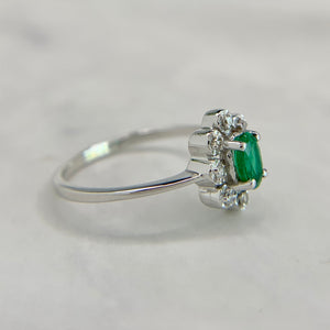 14K White Gold .25ct Natural Emerald and Diamond Ring