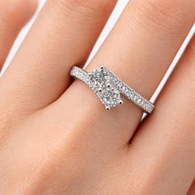 Load image into Gallery viewer, 14K White Gold 2 Stone Diamond Ring Toi Et Moi Round Cut Pavé Band