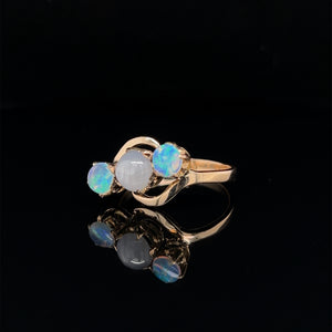 Antique 14K Rose Gold Star Sapphire and Opal Ring