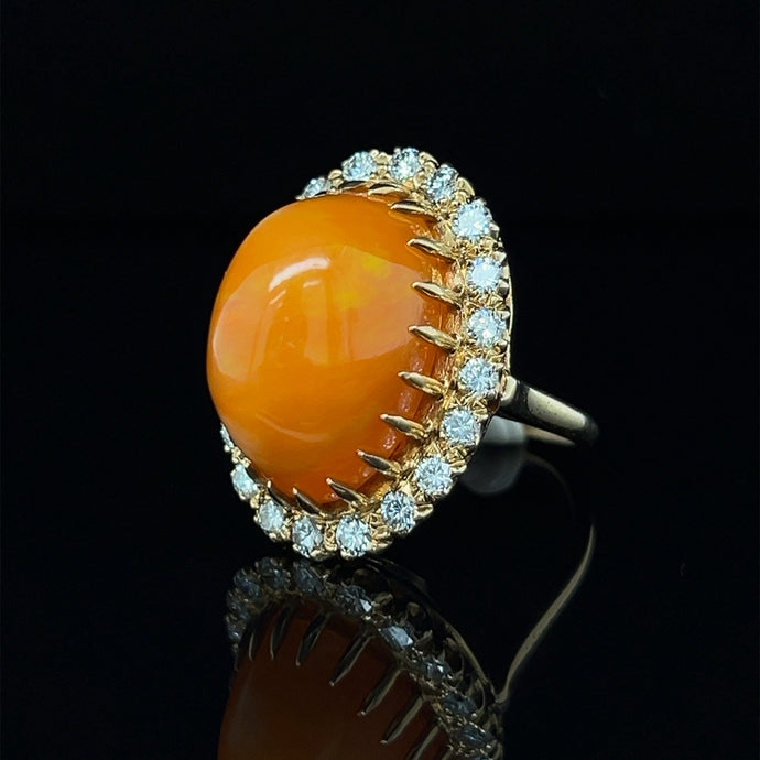 14K Yellow Gold Natural Fire Opal Diamond Cocktail Ring