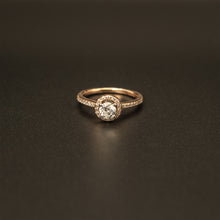 Load image into Gallery viewer, 14k Rose and White Gold Round White Diamond Halo Engagement Ring