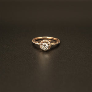14k Rose and White Gold Round White Diamond Halo Engagement Ring