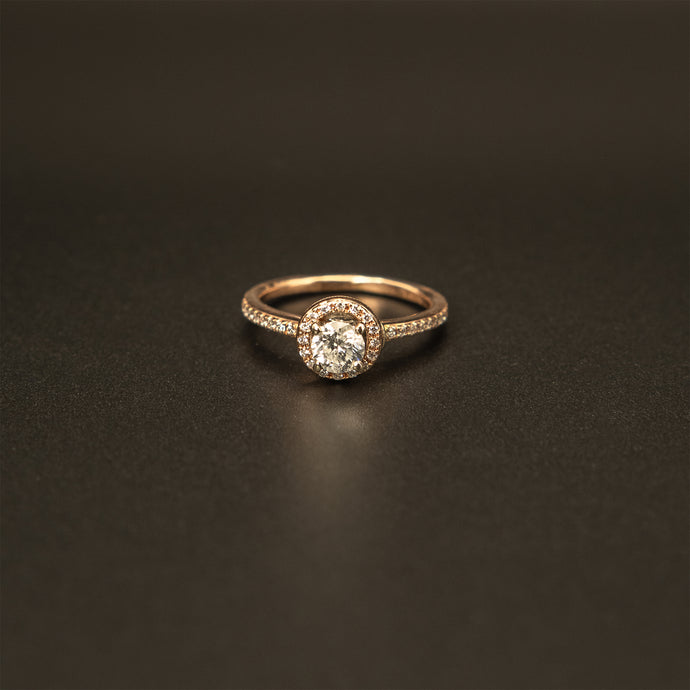 14k Rose and White Gold Round White Diamond Halo Engagement Ring