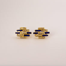 Load image into Gallery viewer, 14k Yellow Gold Lapis Lazuli &amp; Diamond Statement Earrings