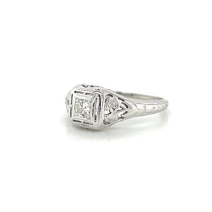 18K White Gold Art Deco Transitional Cut Diamond Ring