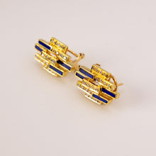 Load image into Gallery viewer, 14k Yellow Gold Lapis Lazuli &amp; Diamond Statement Earrings