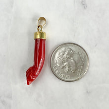 Load image into Gallery viewer, Italian 18K Yellow Gold Natural Red Coral Figa Pendant