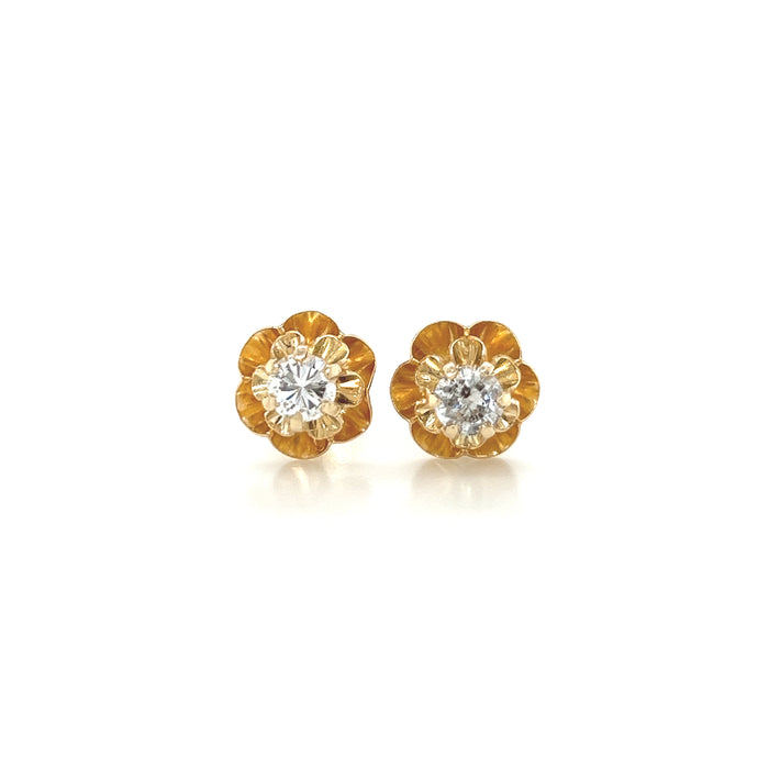 14K Yellow Gold .50ctw Diamond Solitaire Buttercup Earrings