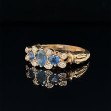 Load image into Gallery viewer, Antique 14K Rose Gold Sapphire and Diamond Ring