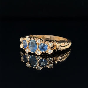 Antique 14K Rose Gold Sapphire and Diamond Ring