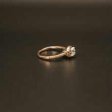 Load image into Gallery viewer, 14k Rose and White Gold Round White Diamond Halo Engagement Ring