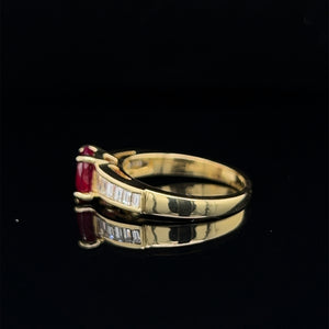 18K Yellow Gold Ruby and Baguette Diamond Ring