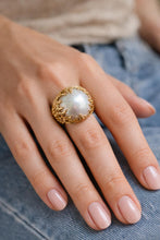 Load image into Gallery viewer, 14K Yellow Gold Organic Sculptural Ring with Large Mabe Pearl Cabochon