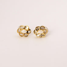 Load image into Gallery viewer, 14 Yellow Gold Opal w/ White Baguette Diamond Diamond Halo Flower Like Earrings