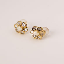 Load image into Gallery viewer, 14 Yellow Gold Opal w/ White Baguette Diamond Diamond Halo Flower Like Earrings