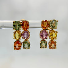 Load image into Gallery viewer, 18K Yellow Gold Multi-Color Natural Sapphire Dangle Earrings