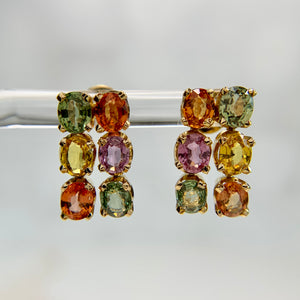 18K Yellow Gold Multi-Color Natural Sapphire Dangle Earrings