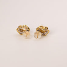 Load image into Gallery viewer, 14 Yellow Gold Opal w/ White Baguette Diamond Diamond Halo Flower Like Earrings
