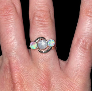 Antique 14K Rose Gold Star Sapphire and Opal Ring