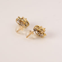 Load image into Gallery viewer, 14 Yellow Gold Opal w/ White Baguette Diamond Diamond Halo Flower Like Earrings