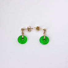 Load image into Gallery viewer, 14K Yellow Gold Round Shape Jade Dangling  Earrings