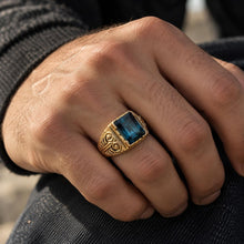 Load image into Gallery viewer, 14K Yellow Gold Men's  London Blue Topaz Statement Ring