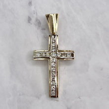 Load image into Gallery viewer, 14K Two-Tone Gold 1.00ctw Round Cut Diamond Cross Pendant