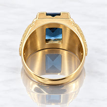 Load image into Gallery viewer, 14K Yellow Gold Men's  London Blue Topaz Statement Ring