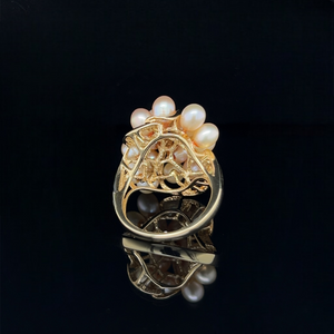 10K Two-Tone Gold Cultured Pearl Cluster Ring