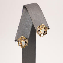 Load image into Gallery viewer, 14 Yellow Gold Opal w/ White Baguette Diamond Diamond Halo Flower Like Earrings